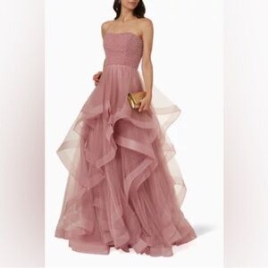 BASIX Beaded Bodice Tiered Gown in Tulle Mesh